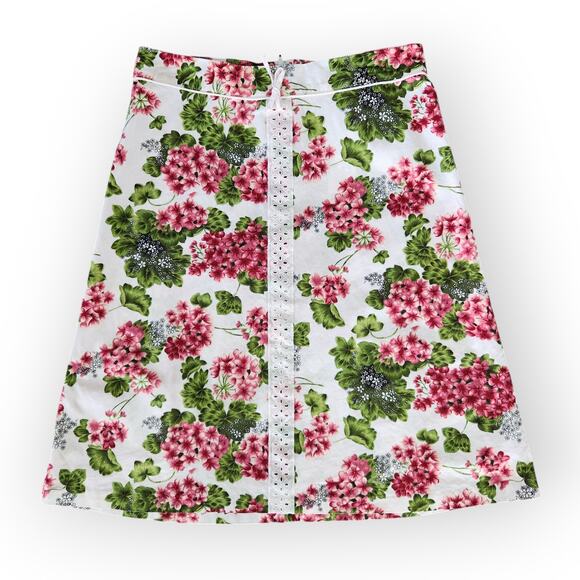 American Vintage Dresses & Skirts - Y2K Speechless Pink Green Geranium Floral A-Line Skirt Stretch Cotton Size 6